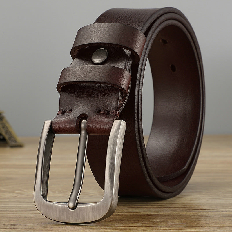 First Layer Cowhide Leather Belt - Men's Genuine Leather with Alloy Pin Buckle