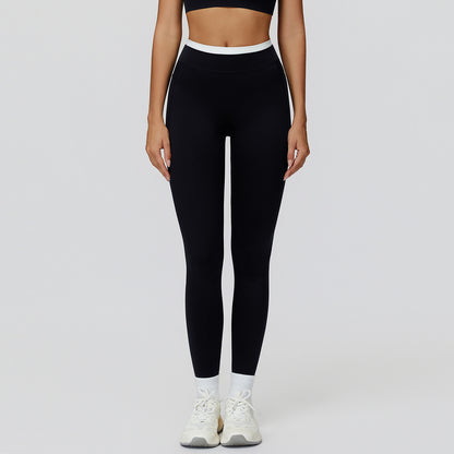 High-Waist Contrast Color Tight Pants - Running Fitness Leggings