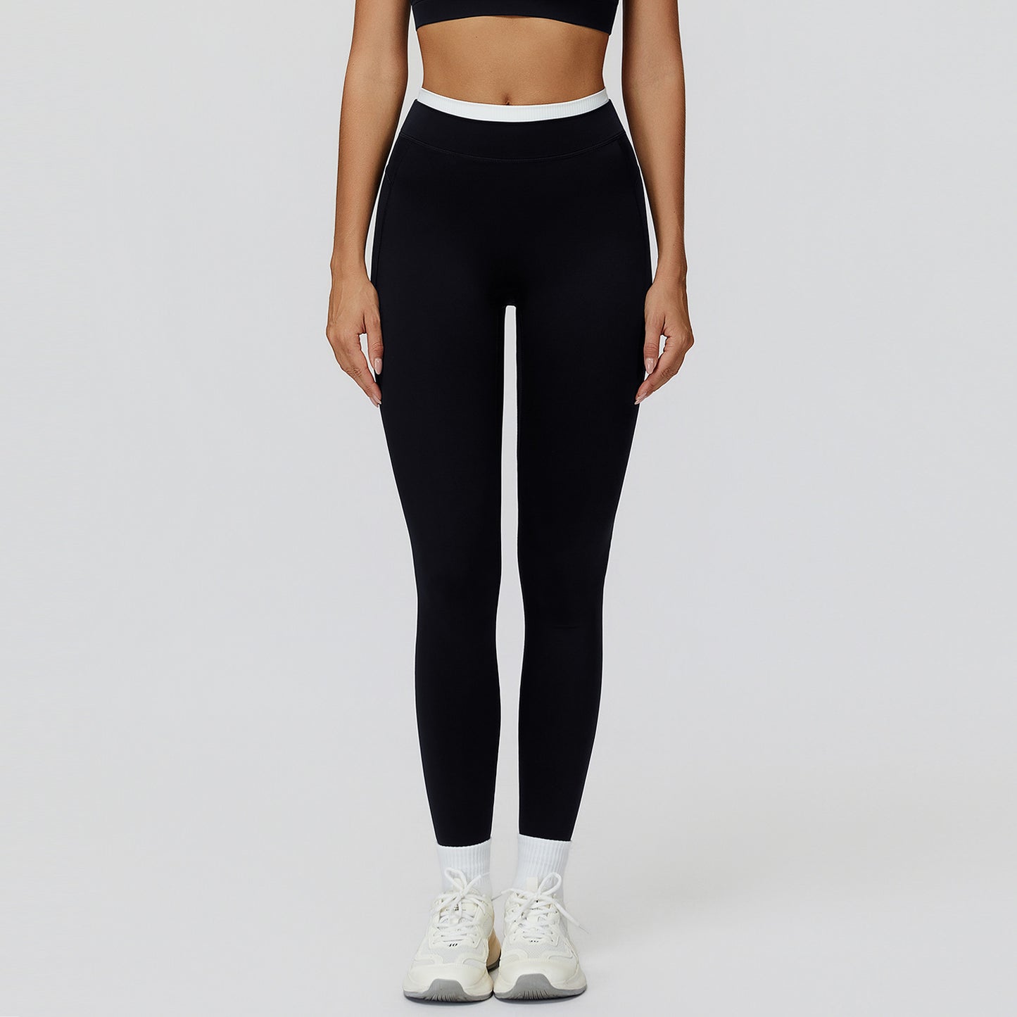 High-Waist Contrast Color Tight Pants - Running Fitness Leggings