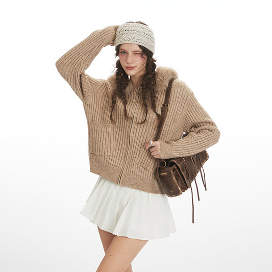 Women's Hooded Knit Sweater Cardigan - Slim Fit Button-Up Sweater