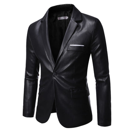 PU Leather One Button Suit Jacket - Men's Plus Size Business Blazer