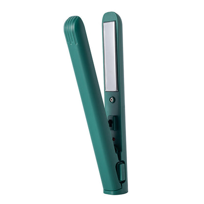USB Mini 2-in-1 Hair Curler & Straightener | Portable Dual-Use Styling Tool | Dark Green, Pink, White, Blue
