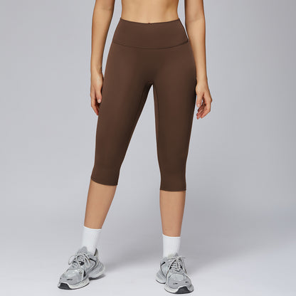 Brushed Yoga Knee-Length Pants - High-Waist Quick-Drying Tight Capris