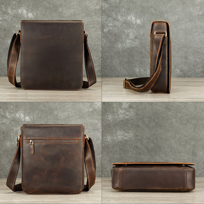 Men's Genuine Crazy Horse Leather Crossbody Bag - Retro Style