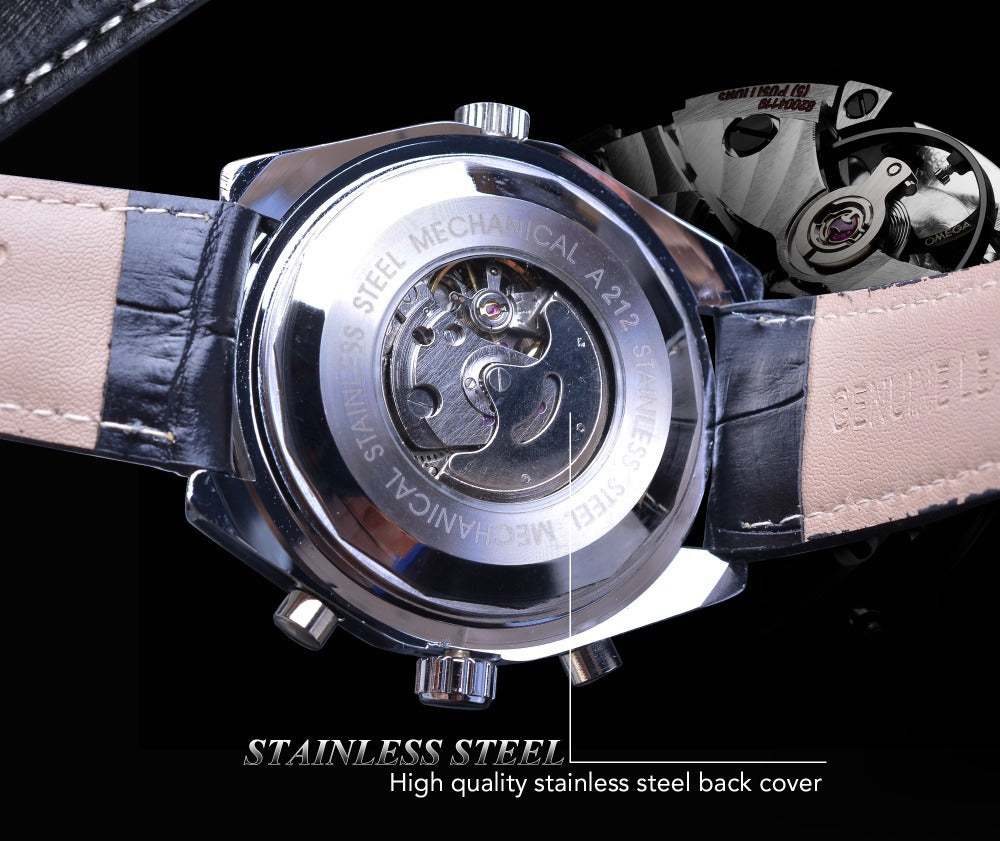 Men's Mechanical Watch | Alloy Case | Mineral Glass Crystal | White & Black