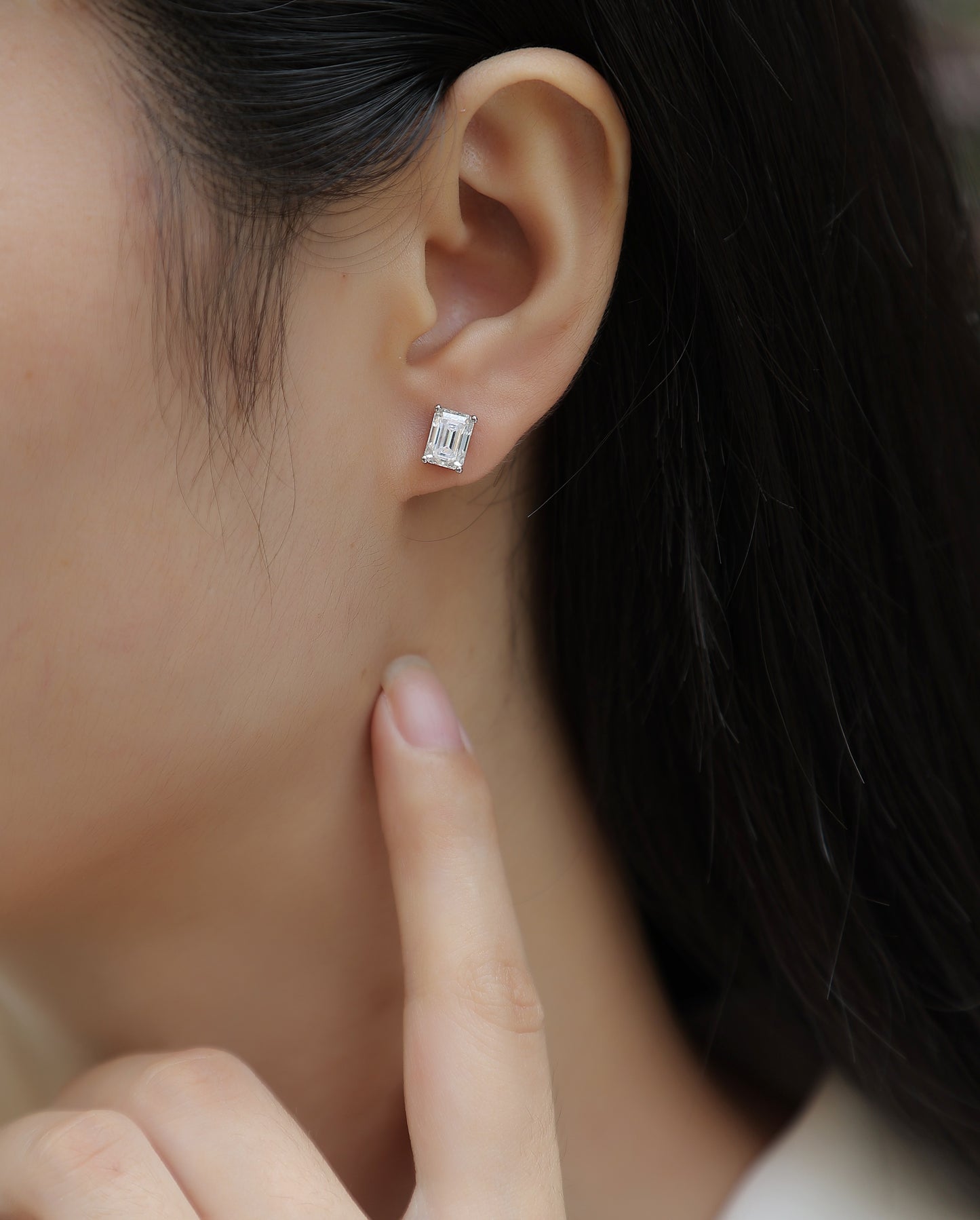 Moissanite Stud Earrings - S925 Silver Platinum Plated Octagonal Cut