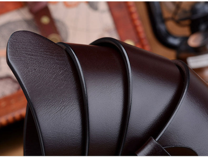 Men's Plus Size First Layer Cowhide Leather Belt - Casual Frosted Finish with Alloy Square Buckle