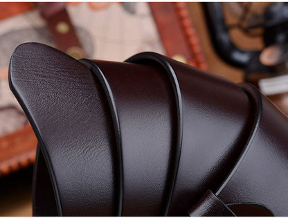 Men's Plus Size First Layer Cowhide Leather Belt - Casual Frosted Finish with Alloy Square Buckle