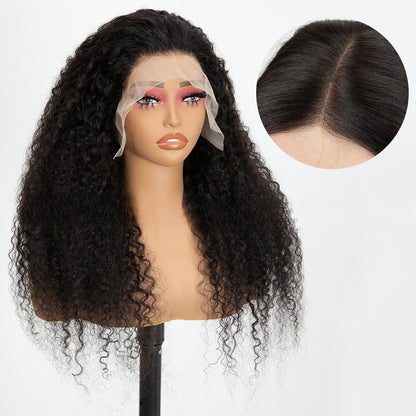 Long Black Curly Lace Front Wig - Small Curls Fluffy Style