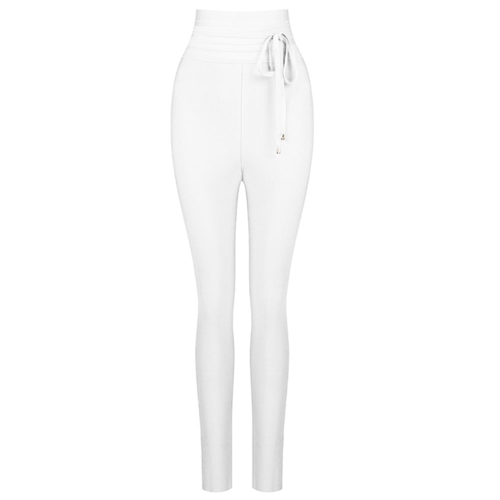 High-Waist Elastic Bandage Leggings - Cropped Solid Color Pants