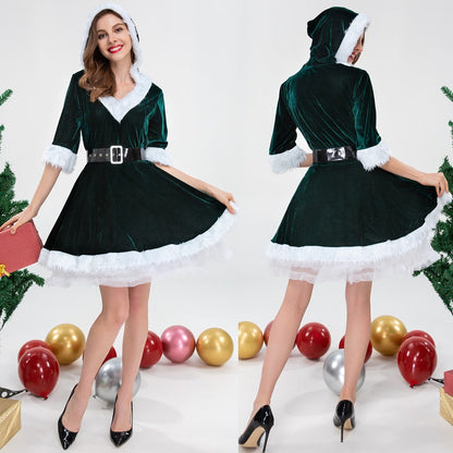 Women's Long Sleeve Mesh Dress - V-Neck Sleepwear with Plush Trim