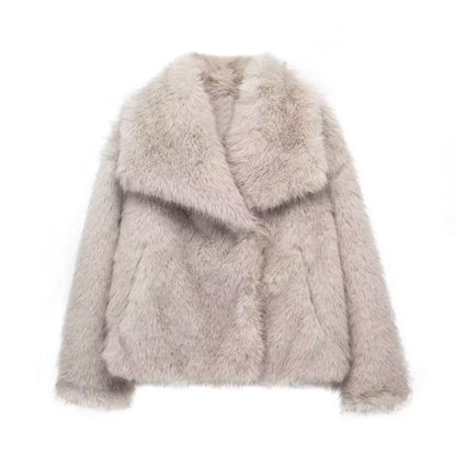 Women's Winter Plush Fluffy Lapel Coat - Warm Thicken Long Sleeve Jacket