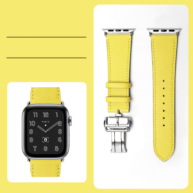 Premium Leather Smartwatch Strap with Butterfly Clasp - Hand-Stitched Band