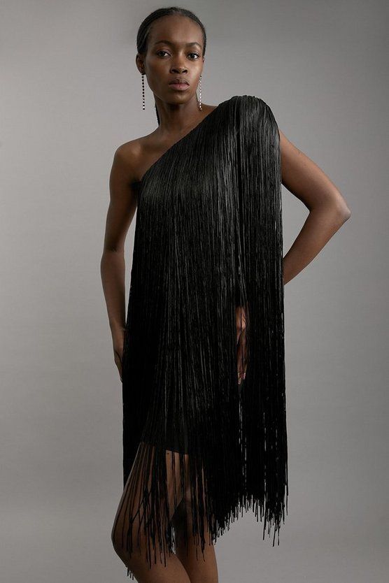 Sleeveless Asymmetric Tassel Midi Dress | Mid-Rise Party Dress
