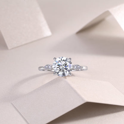 2 Carat Moissanite Sterling Silver Ring - Platinum Plated Wedding Band