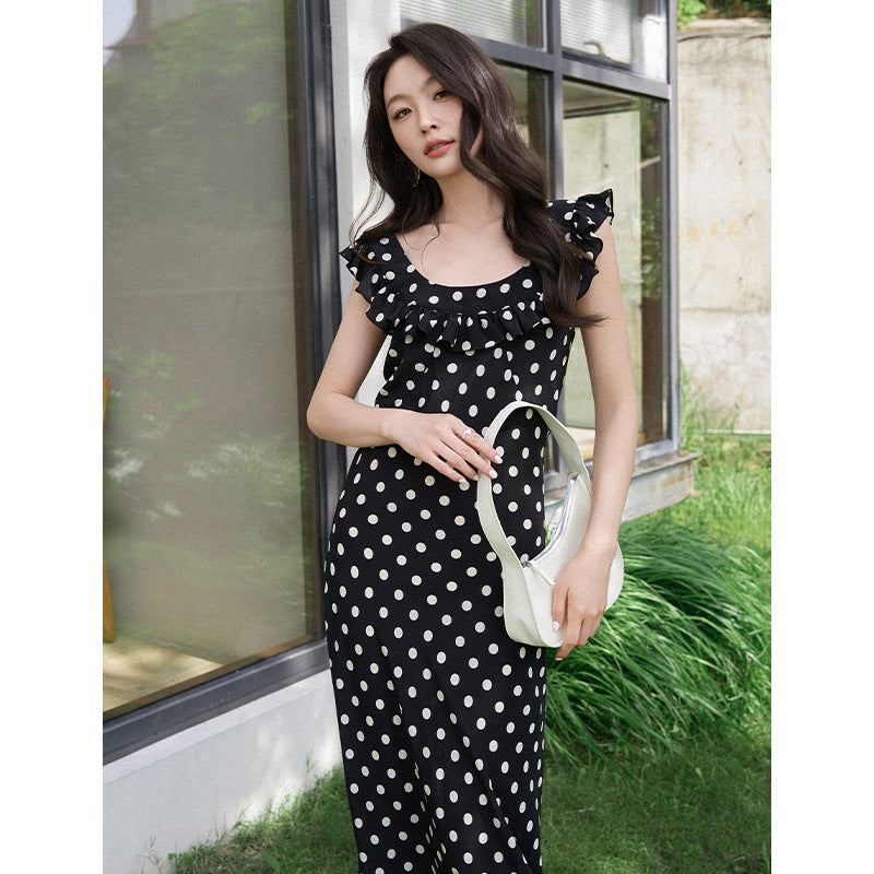 V-Neck Reversible Polka Dot Silk Dress