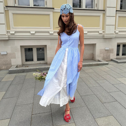 Plaid Two-Piece Style Slip Dress - High Waist A-Line Sleeveless Dress