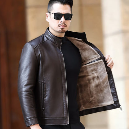 Premium Genuine Sheepskin Leather Jacket - Men's Fur-Lined Winter Coat