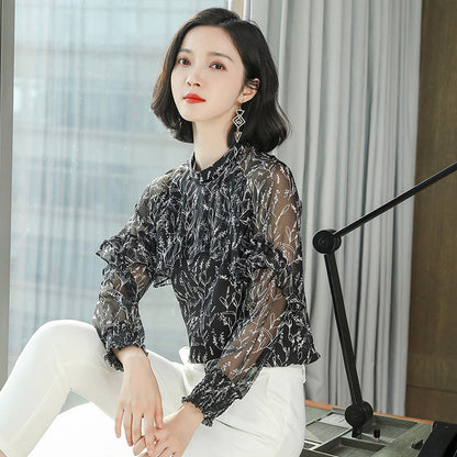 Luxe Silk Printed Blouse - Long Sleeve Women's Shirt