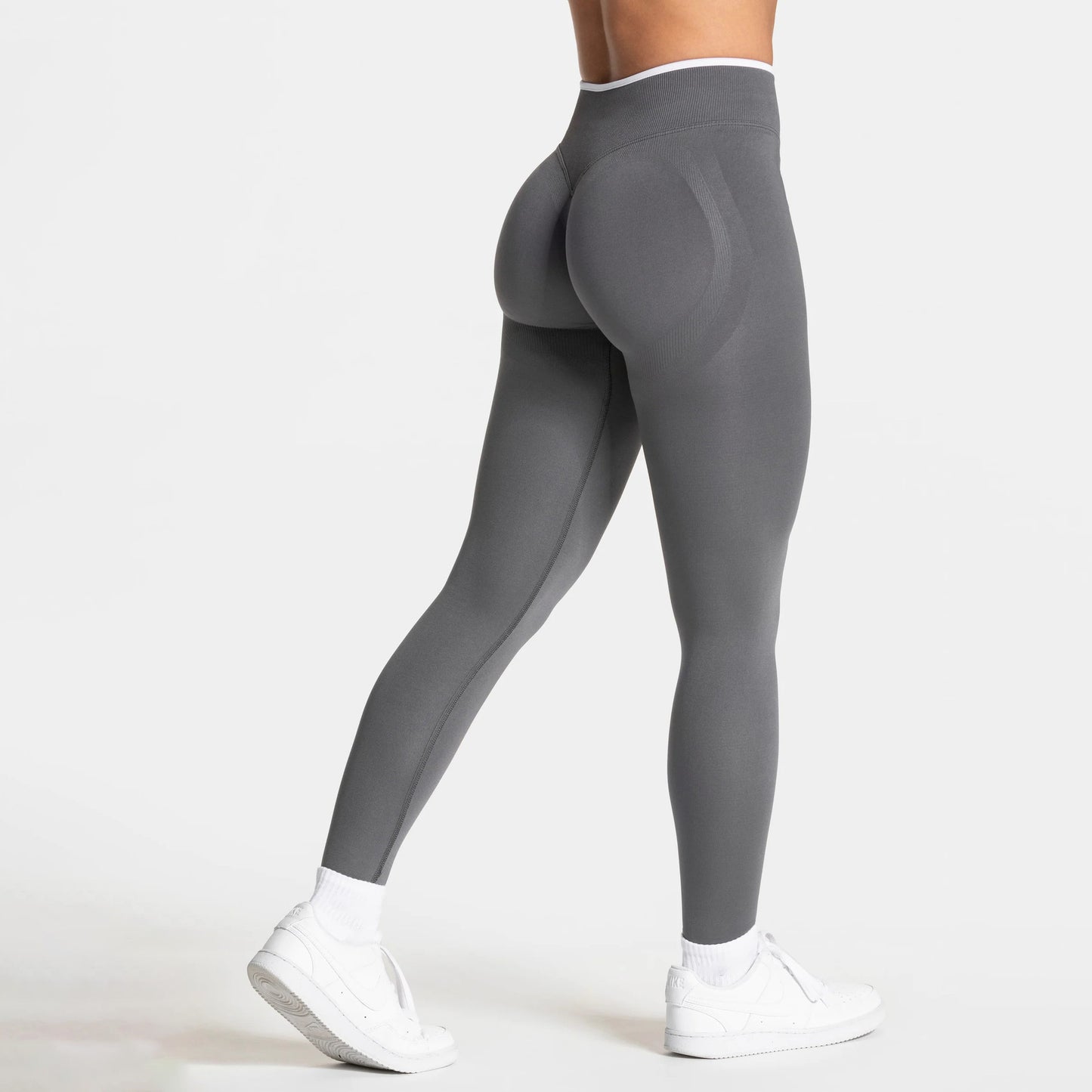 Peach Hip High-Waist Yoga Pants - Nylon Spandex Sports Leggings