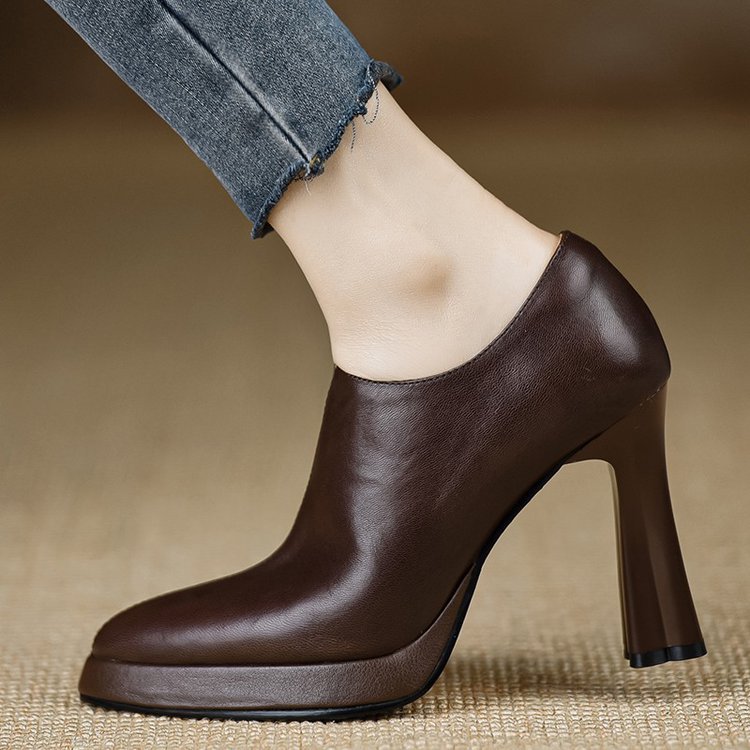Vintage Chunky Heel Pointed Toe Pumps - Women's High Heel Shoes with Zipper