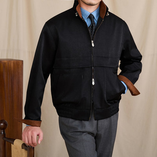 Men's Stand Collar Jacket - Color Block Slim Fit Coat