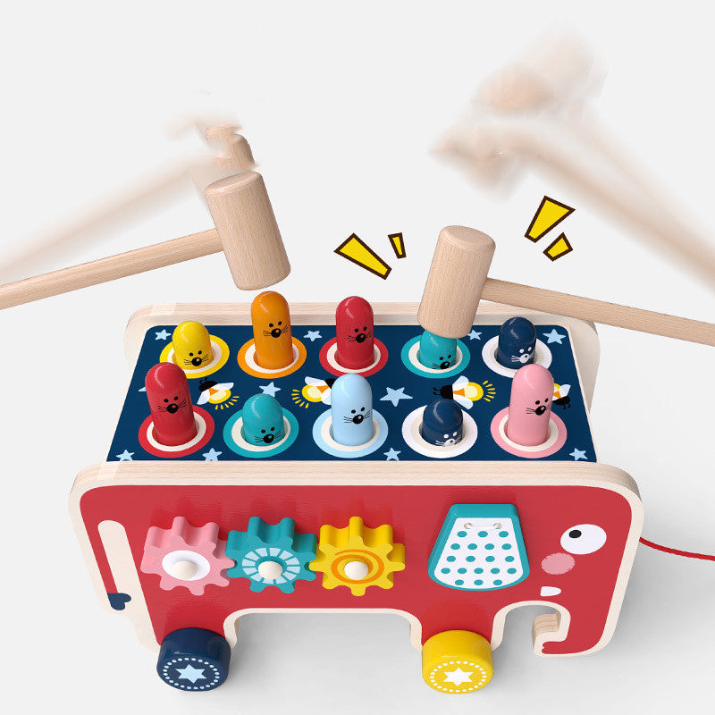 Wooden Pounding Bench Toy - Montessori Hamster Game for Toddlers