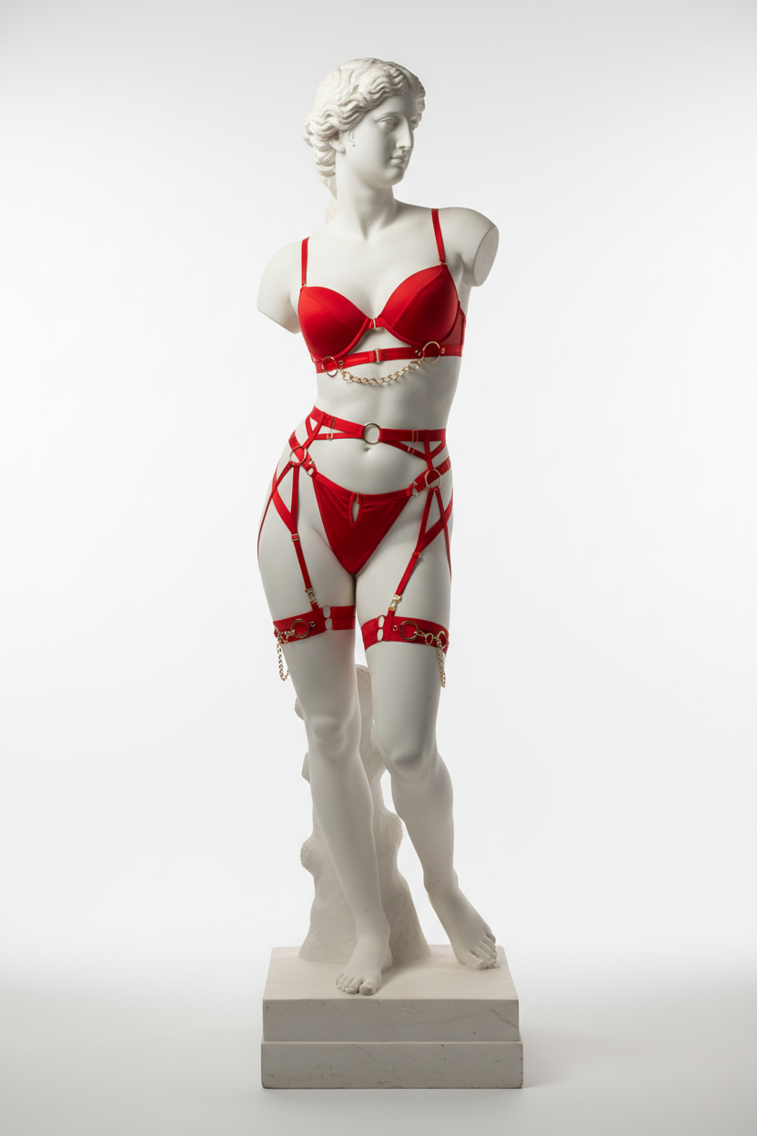 Women's Metal Chain Lingerie Four-Piece Set - Front Buckle Design