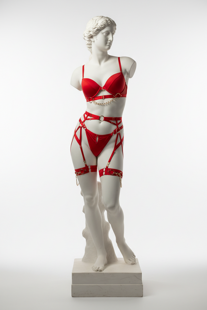 Women's Metal Chain Lingerie Four-Piece Set - Front Buckle Design