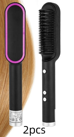 2-in-1 Hair Straightener & Curling Comb | Tourmaline Ceramic | Negative Ion Electric Hair Brush