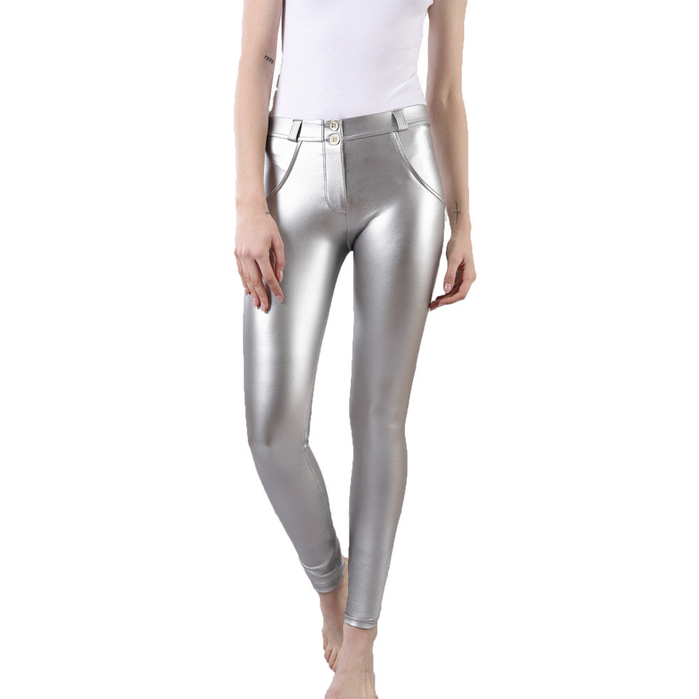 Fleece-Lined Fitness Leggings - Metallic Yoga Pants for Women