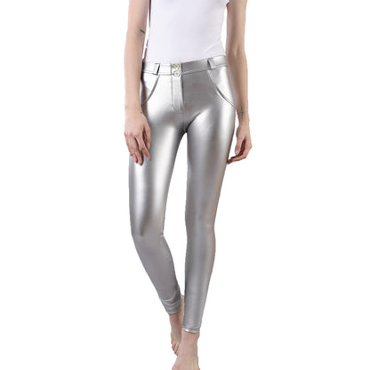 Fleece-Lined Fitness Leggings - Metallic Yoga Pants for Women