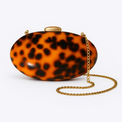 Acrylic Snake Pattern Evening Bag - Structured Clutch with Chain Strap