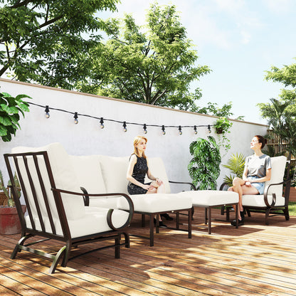 5-Piece Outdoor Patio Furniture Set | 3-Seat Sofa, 2 Rocking Armchairs & 2 Ottomans | Beige