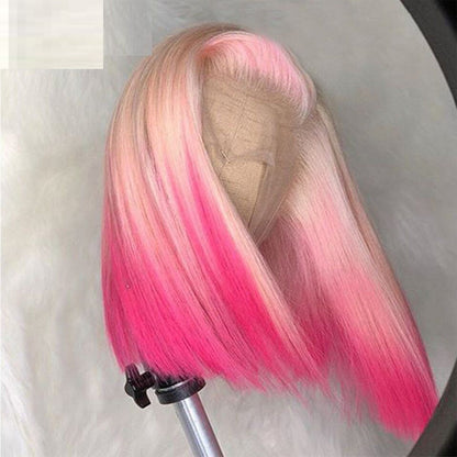 Gradient Front Lace Semi-Machine-Made High Quality Human Hair Wig - 130% Density Pink Blonde