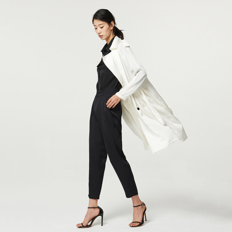 Mid-Length Double Silk Trench Coat - Women's Outerwear