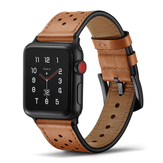 Genuine Leather Apple Watch Band - Breathable Perforated Design
