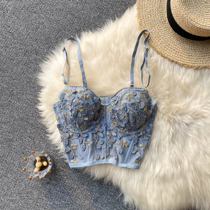 Embroidered Lace Lingerie Bra - Three-Dimensional Floral Detail
