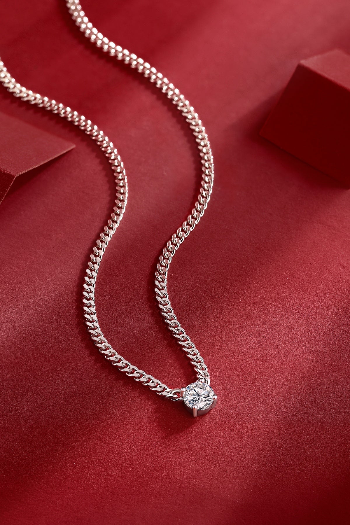 Cuban Necklace Set with 1 Carat Moissanite - S925 Silver Platinum Plated Pendant