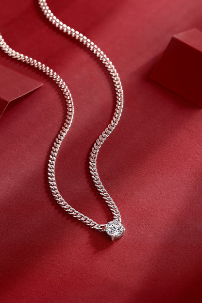 Cuban Necklace Set with 1 Carat Moissanite - S925 Silver Platinum Plated Pendant