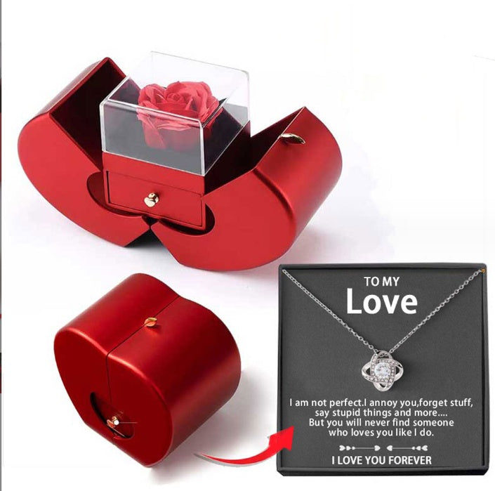 Eternal Rose Necklace Gift Box Set | Copper Clavicle Chain | Soap Flower | Apple & Card Box Options
