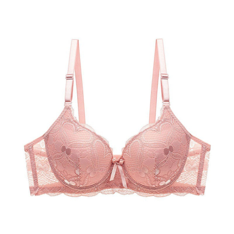 Lace Push-Up Bra - 3/4 Cup Underwire with Hollow Design