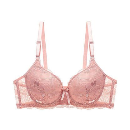 Lace Push-Up Bra - 3/4 Cup Underwire with Hollow Design