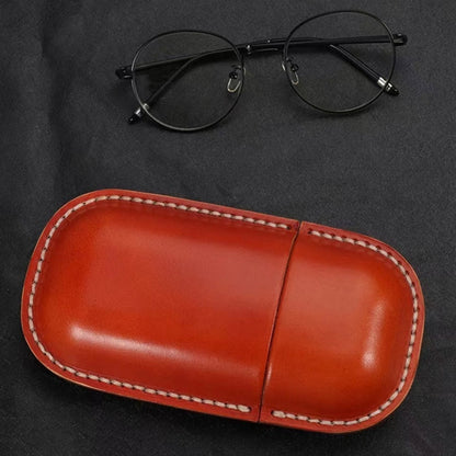 Retro First Layer Cowhide Leather Glasses Case - Artistic Design with Genuine Leather