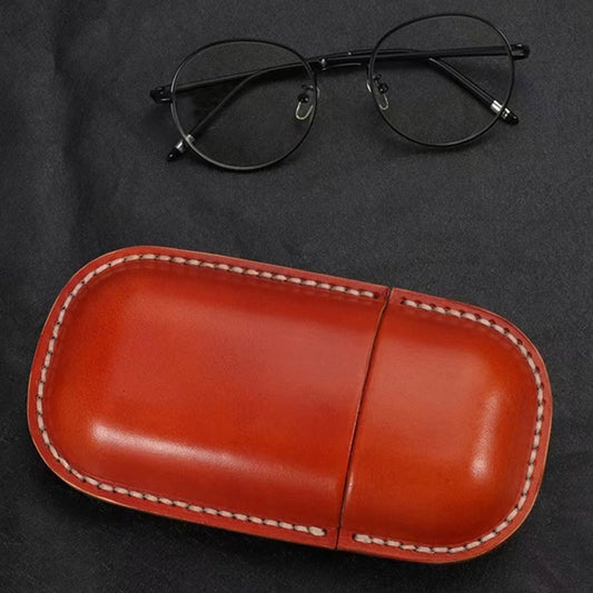 Retro First Layer Cowhide Leather Glasses Case - Artistic Design with Genuine Leather