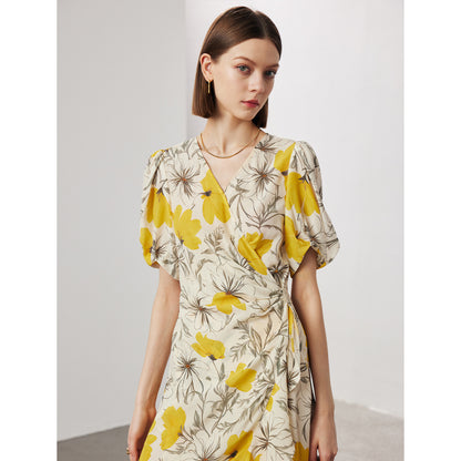 Silk Dress with Lace Print - Short Sleeve A-line
