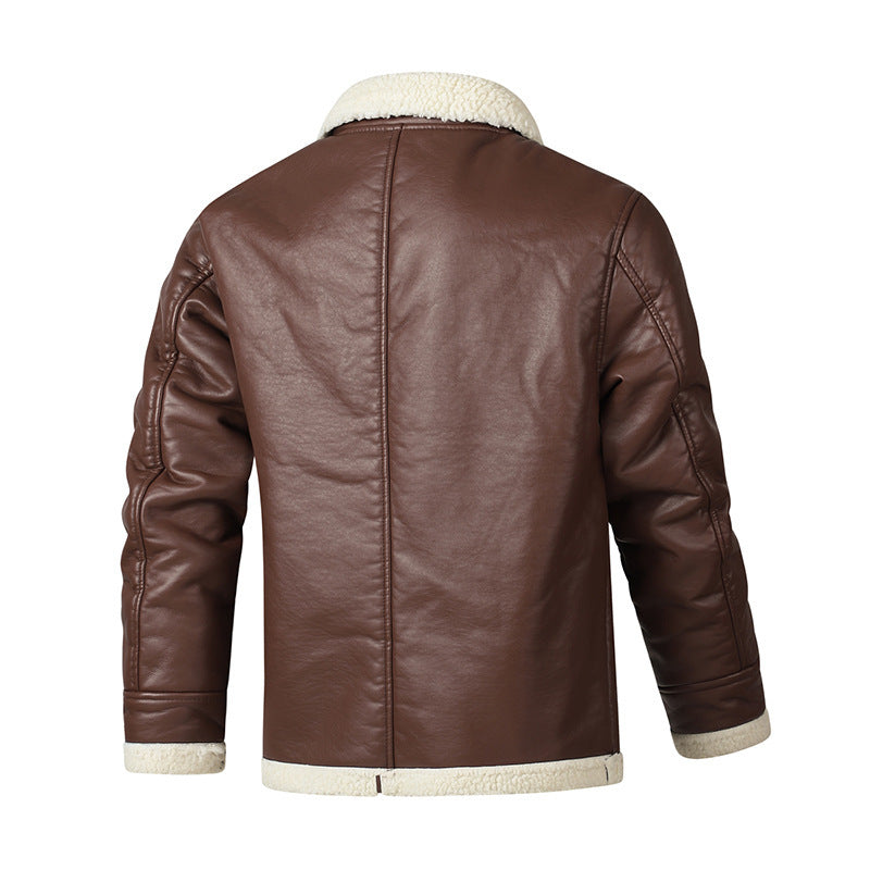 Men's Fleece-Lined Sheepskin Leather Jacket - Genuine Leather Winter Coat
