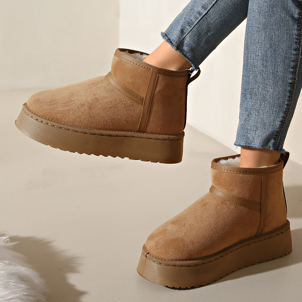 Women's Faux Fur Lined Suede Ankle Boots - Thick Sole Casual Footwear