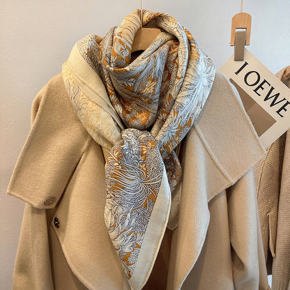 Luxe Herringbone Silk & Wool Scarf - Beige Premium Blend
