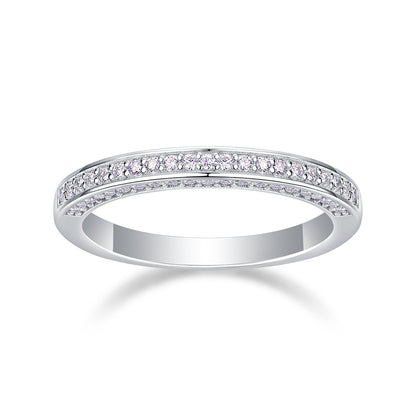 Delicate Moissanite Sterling Silver Ring - Platinum Plated Wedding Band